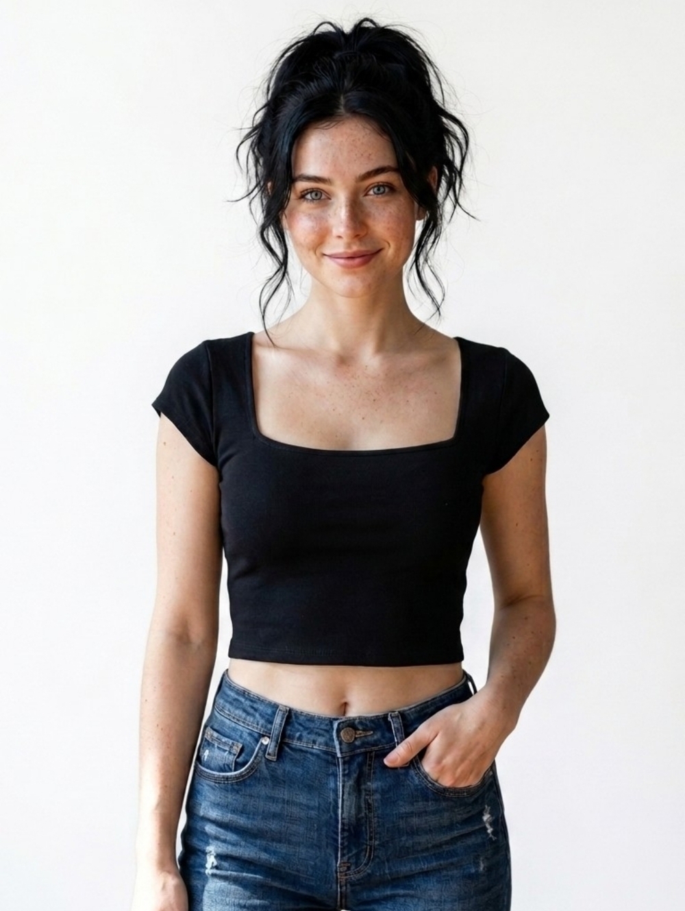 VRG GRL Black Square Neck Crop Top - Large